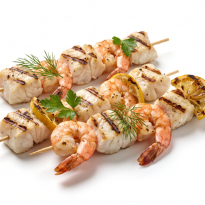 Brochettes de lotte et gambas