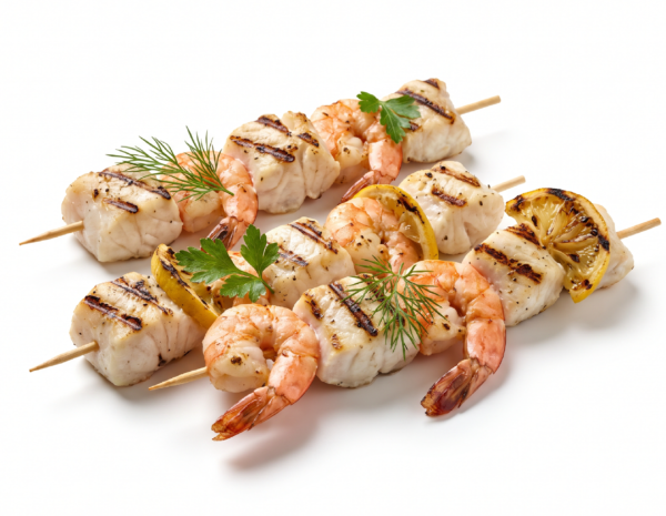Brochettes de lotte et gambas