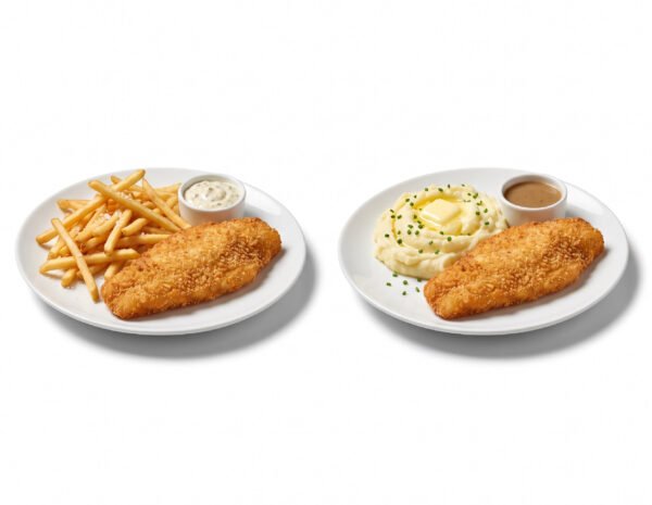 Filet de poisson pané + frites ou purée (Menu enfant)