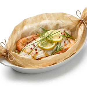 Papillote de filet de sole aux gambas